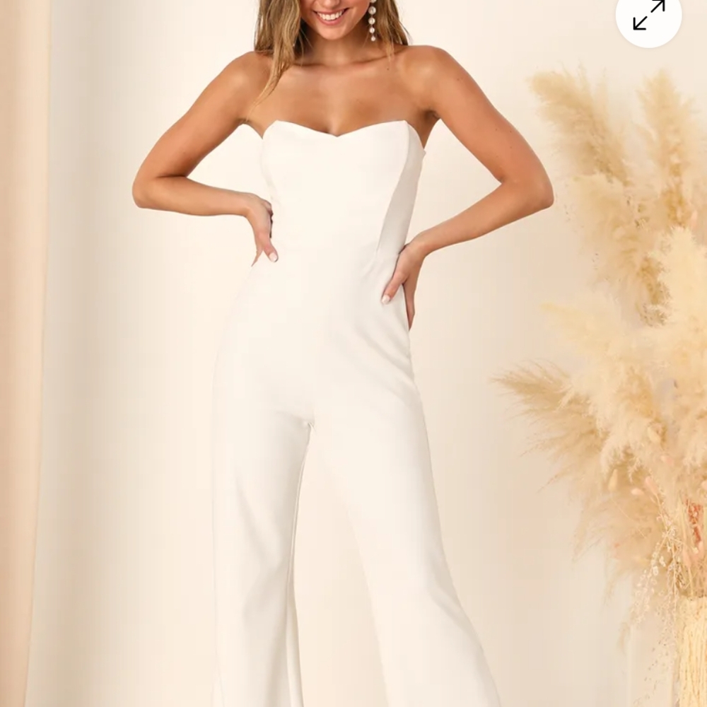 Lulu's White Strapless Jumpsuit with Sweetheart Neckline